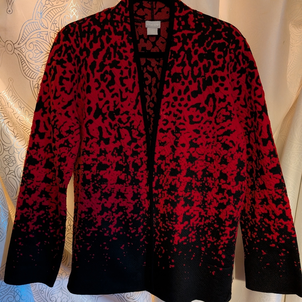 Chicos, large, red and black sweater.Like new condition and well kept